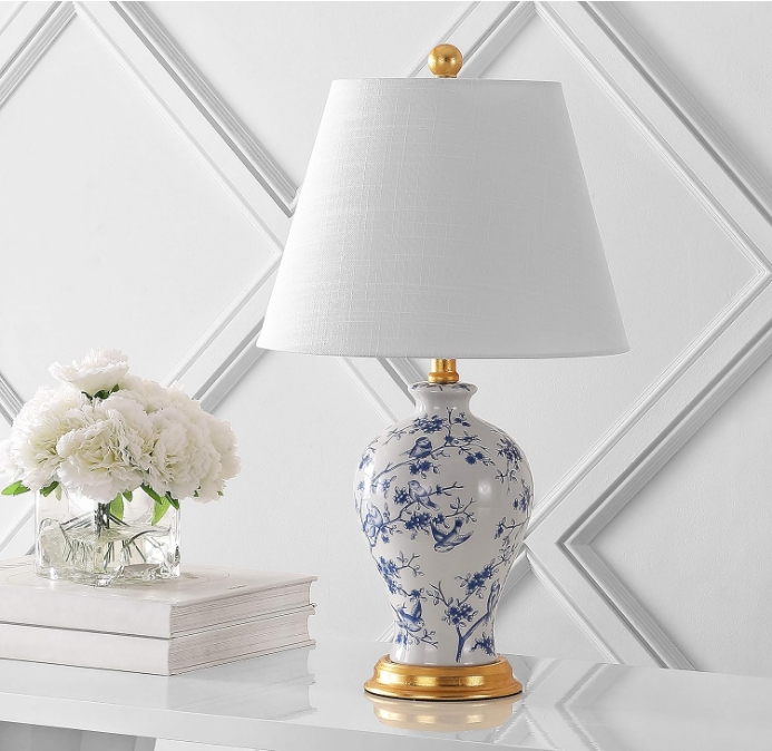 Grace 24" Floral Classic LED Table Lamp Cottage Traditional Bedside Desk Nightstand Lamp for Bedroom Living Room Office College Bookcase LED Bulb Included, Blue/White
