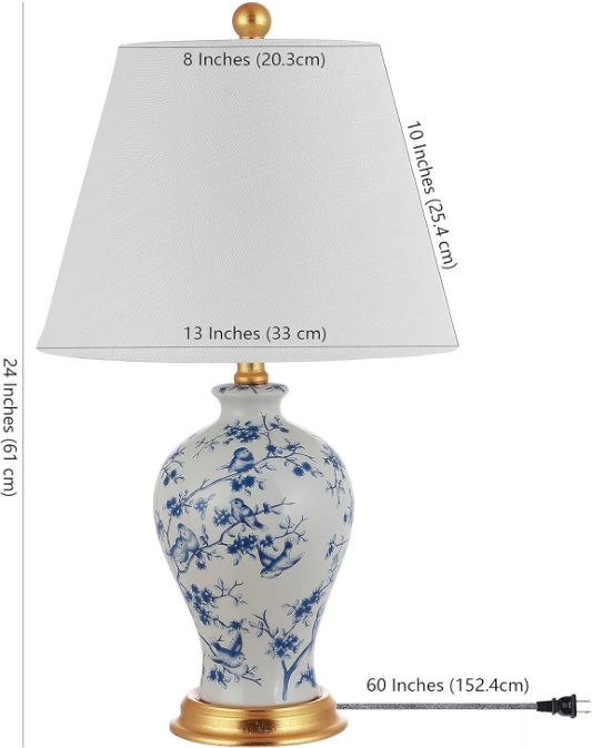 Grace 24" Floral Classic LED Table Lamp Cottage Traditional Bedside Desk Nightstand Lamp for Bedroom Living Room Office College Bookcase LED Bulb Included, Blue/White