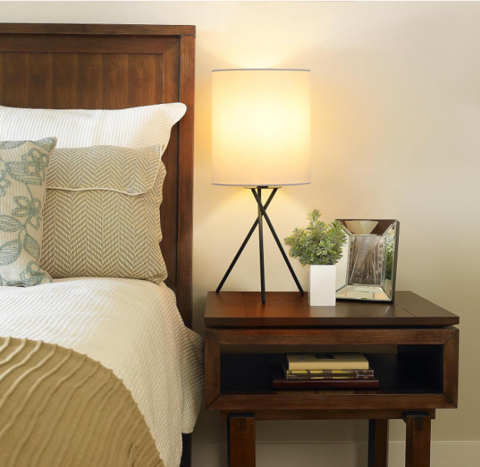  Bedside Table Lamp with Black Metal Base, Modern Small Desk Lamp, Nightstand Lamp with White Lampshade, Home Living Room, Bulb Not Included