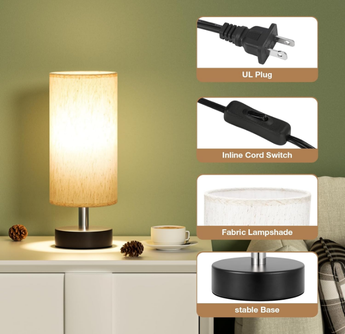 Small Table Lamp for Bedroom - Bedside Lamps for Night Stands, Minimalist Nightstand Light Lamp, Desk Lamps for Reading Room, Kids Room, Living Room, Office, Dorm
