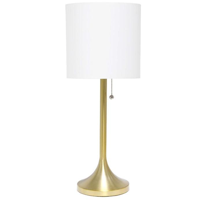 LT1076-GDW Tapered Fabric Drum Shade Table Lamp, Gold and White, 8 x 8 x 21