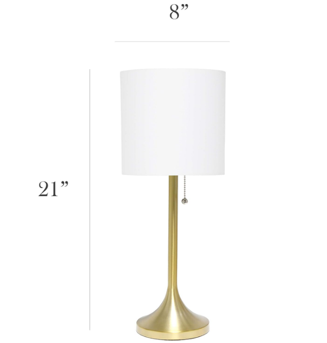 LT1076-GDW Tapered Fabric Drum Shade Table Lamp, Gold and White, 8 x 8 x 21