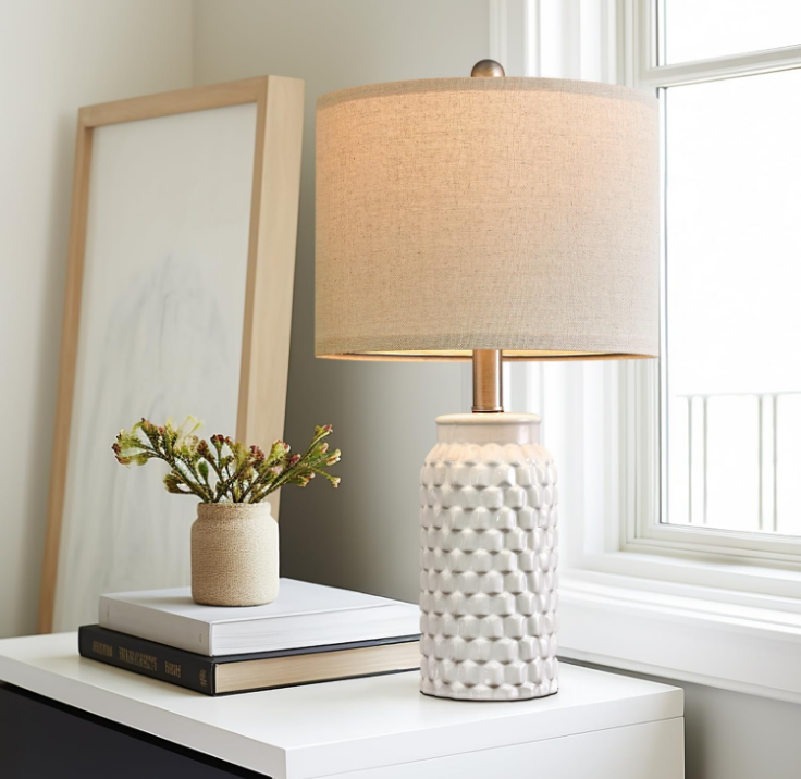 20.5" Modern Ceramic White Bedside Lamp Single Table Lamp for Bedroom Decor Farmhouse Table Lamp for Living Room Office Dorm