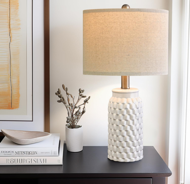 20.5" Modern Ceramic White Bedside Lamp Single Table Lamp for Bedroom Decor Farmhouse Table Lamp for Living Room Office Dorm