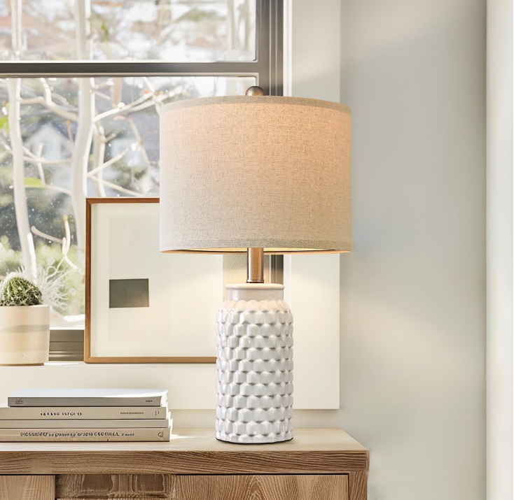 20.5" Modern Ceramic White Bedside Lamp Single Table Lamp for Bedroom Decor Farmhouse Table Lamp for Living Room Office Dorm