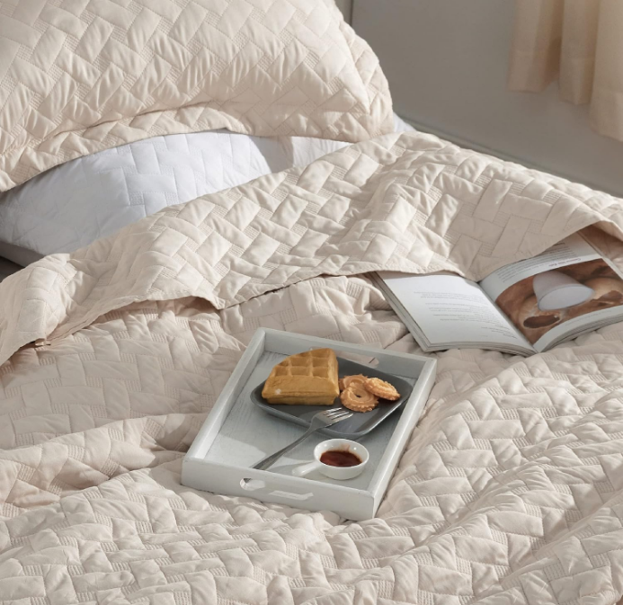 Queen Quilt Bedding Set - Lightweight Summer Quilt Full/Queen - Beige Bedspreads Queen Size - Bedding Coverlets for All Seasons (Includes 1 Quilt, 2 Pillow Shams)