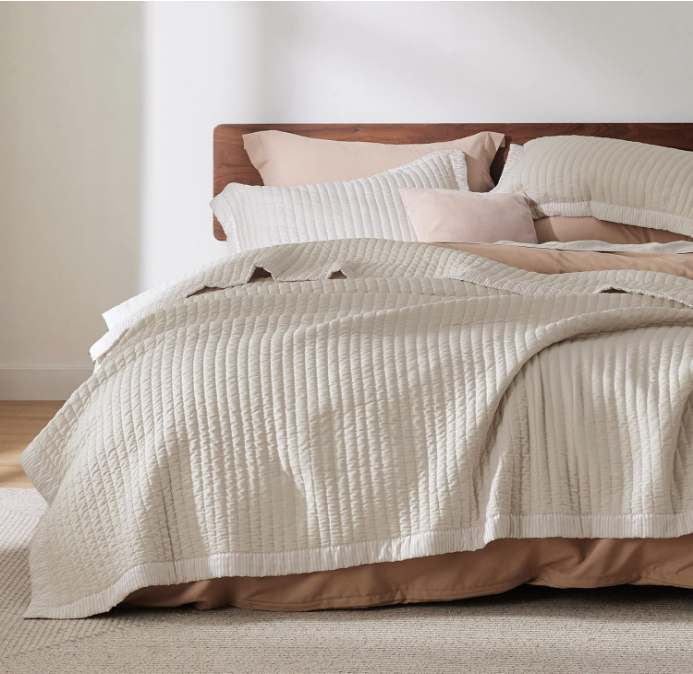 Queen Quilt Set Bedspread Coverlet Queen Size - Lightweight Soft Bedding Set for All Seasons, Corduroy Pattern Quilt Set, 3 Pieces, 1 Quilt (90"x96") & 2 Pillow Shams (20"x26"+2")