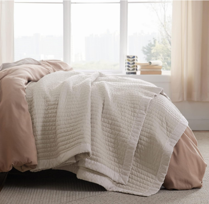 Queen Quilt Set Bedspread Coverlet Queen Size - Lightweight Soft Bedding Set for All Seasons, Corduroy Pattern Quilt Set, 3 Pieces, 1 Quilt (90"x96") & 2 Pillow Shams (20"x26"+2")