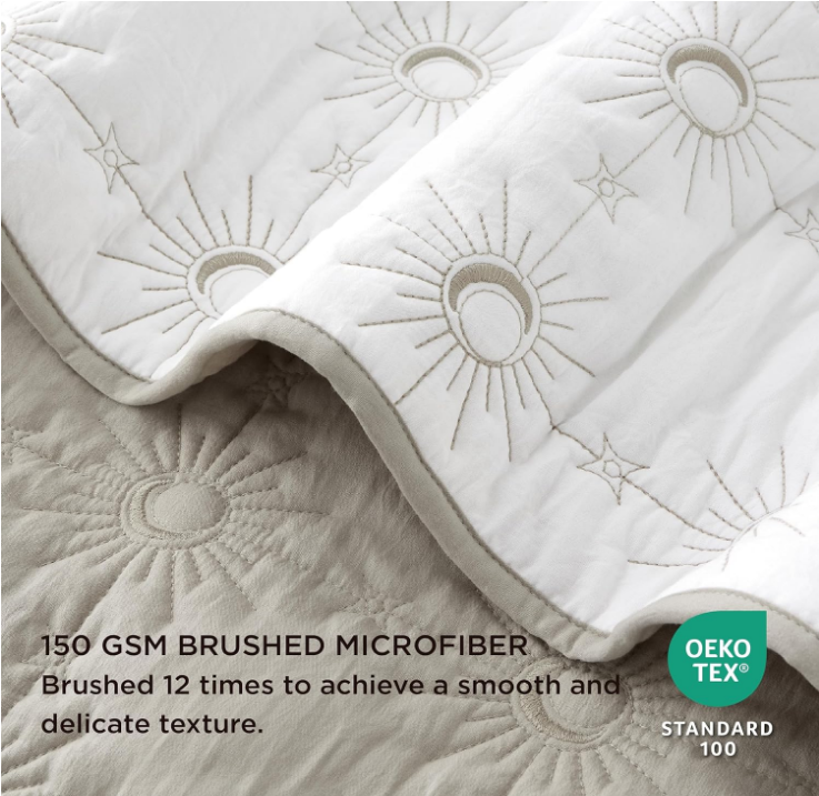 Queen Quilt Bedding Set - Lightweight Summer Quilt Bed Set, Reversible Linen Bedspread Coverlet Solar Pattern for All Seasons (Includes 1 Quilt, 2 Pillow Shams)