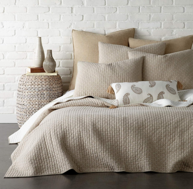 Cross Stitch Taupe Quilt Set - King/Cal King Quilt + Two King Pillow Shams - Cross Stitched Pattern - Quilt Size (106x92in.) and Pillow Sham Size (36x20in.) - Reversible - Cotton Fabric