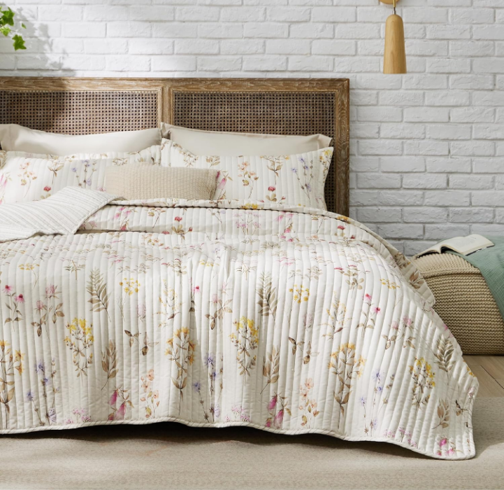  Floral Quilt Set Queen - Reversible Autumn Botanical Quilt Bedding Set, 3 Pieces Lightweight Bedspread, Soft Microfiber Coverlet with 2 Pillow Shams for All Seasons (90"x96")