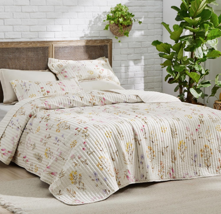 Floral Quilt Set Queen - Reversible Autumn Botanical Quilt Bedding Set, 3 Pieces Lightweight Bedspread, Soft Microfiber Coverlet with 2 Pillow Shams for All Seasons (90"x96")