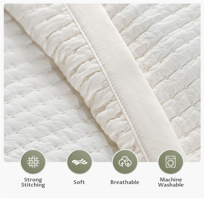 Quilt-Bedding-Coverlet-Blanket-Set, Machine Washable, Ultra Soft, Lightweight, Stone-Washed, Detailed Stitching - Solid Color (Ivory, Oversized King + 2 King Shams)