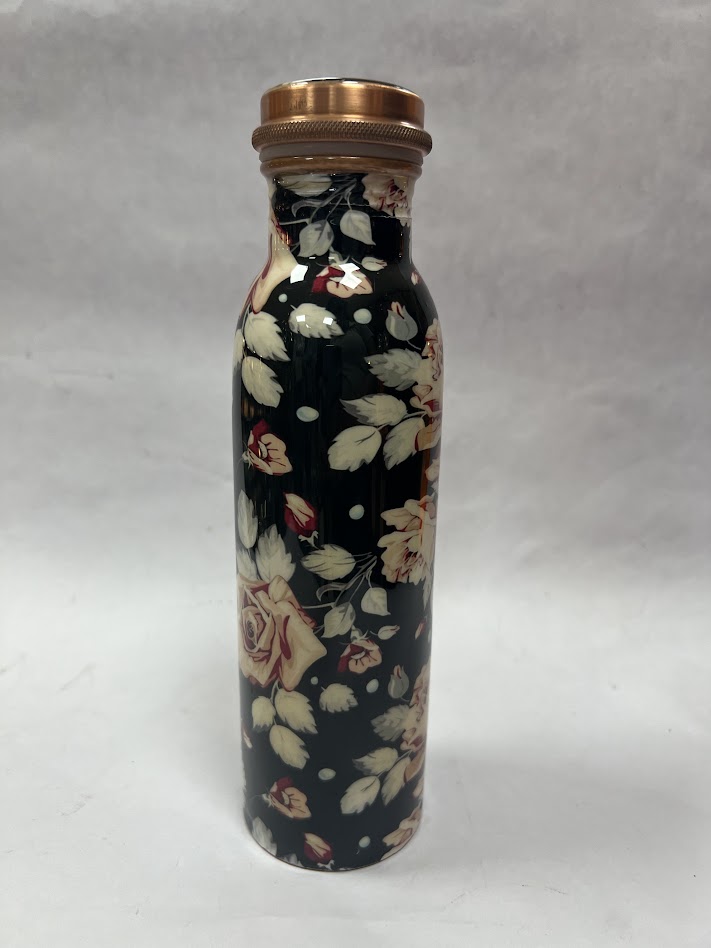 Black Flower Print Bottle(Lacquer Coated)