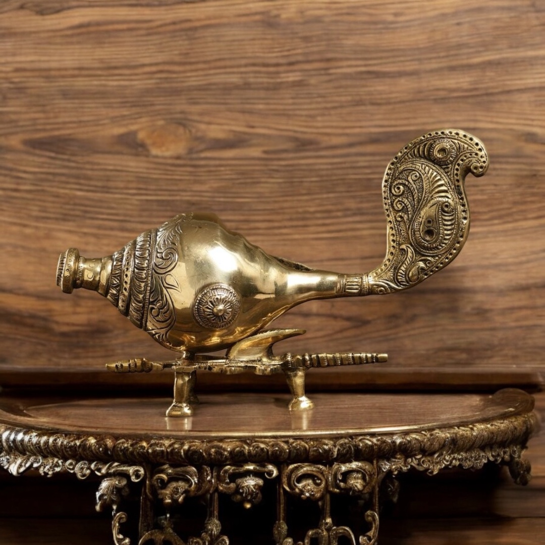 Brass Shankh (Conch) on Stand