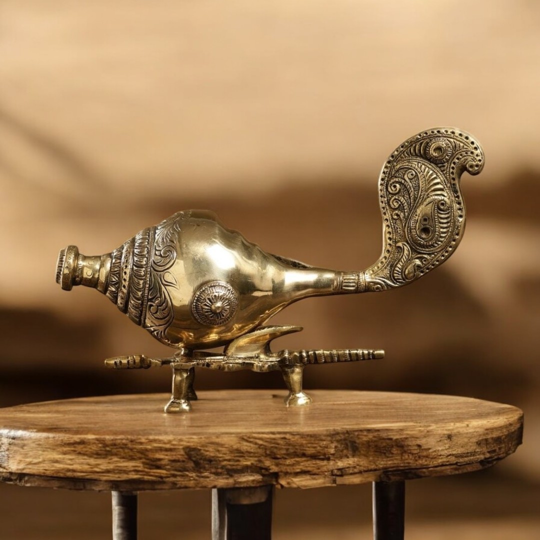 Brass Shankh (Conch) on Stand 