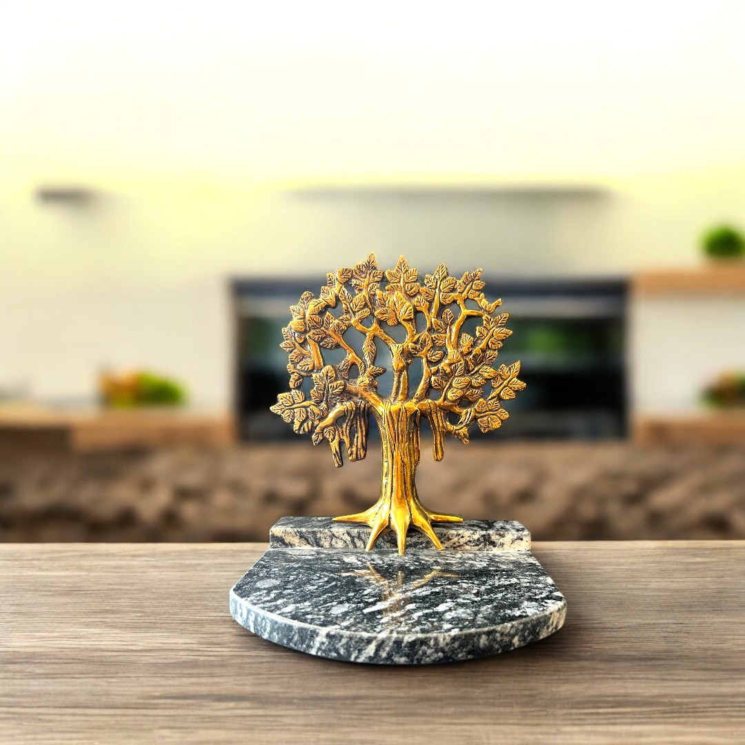 Brass Banyan Tree on Marble Base