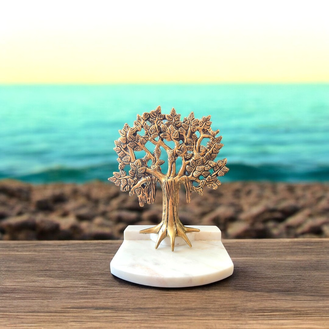 Brass Banyan Tree on Marble Base
