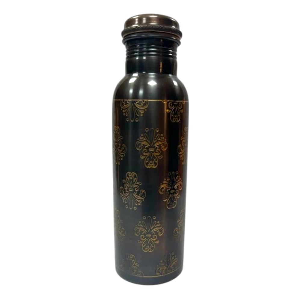 Black Embossed Copper Water bottle with Lacquer Coating