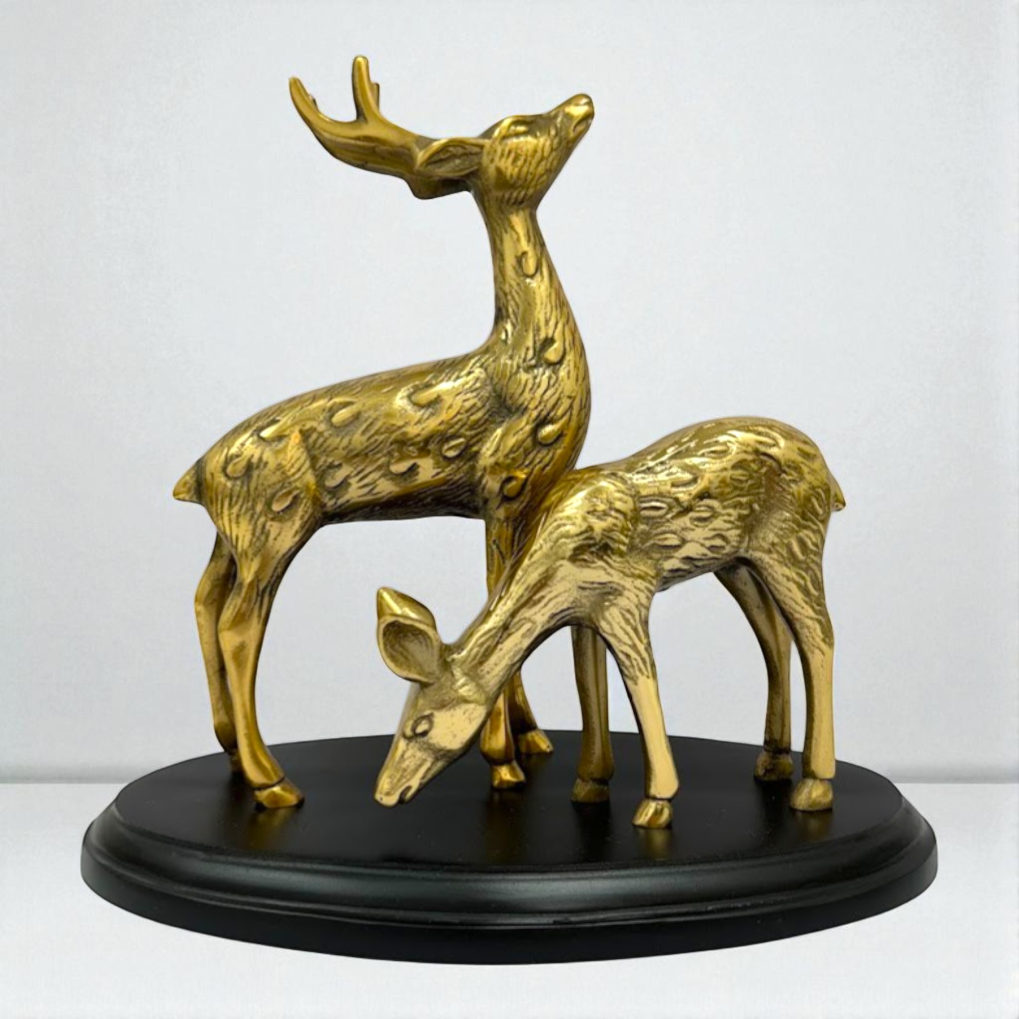 Golden Deer Couple on Wooden Base