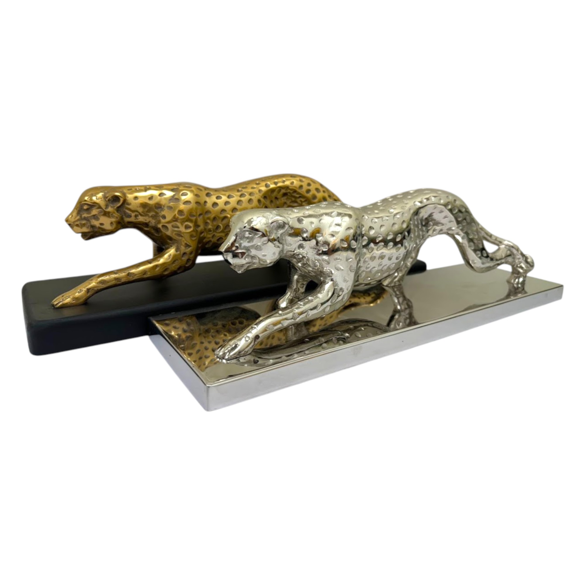Stealth in Motion – Metallic Panther Sculptures
