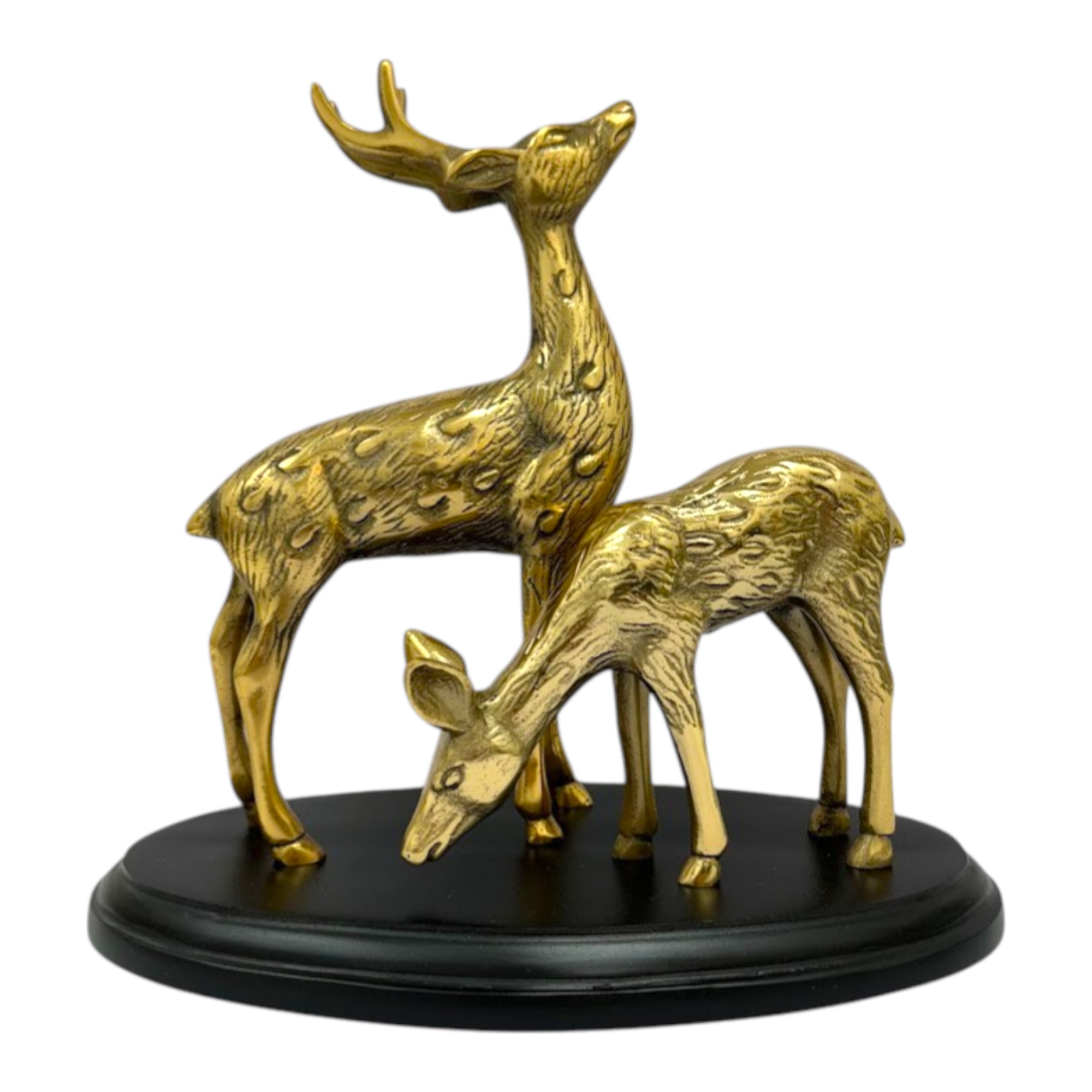 Golden Deer Couple on Wooden Base