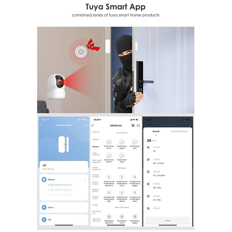 Détecteur d'Ouverture de Porte Wi-Fi avec Fonction de Contact de Fermeture