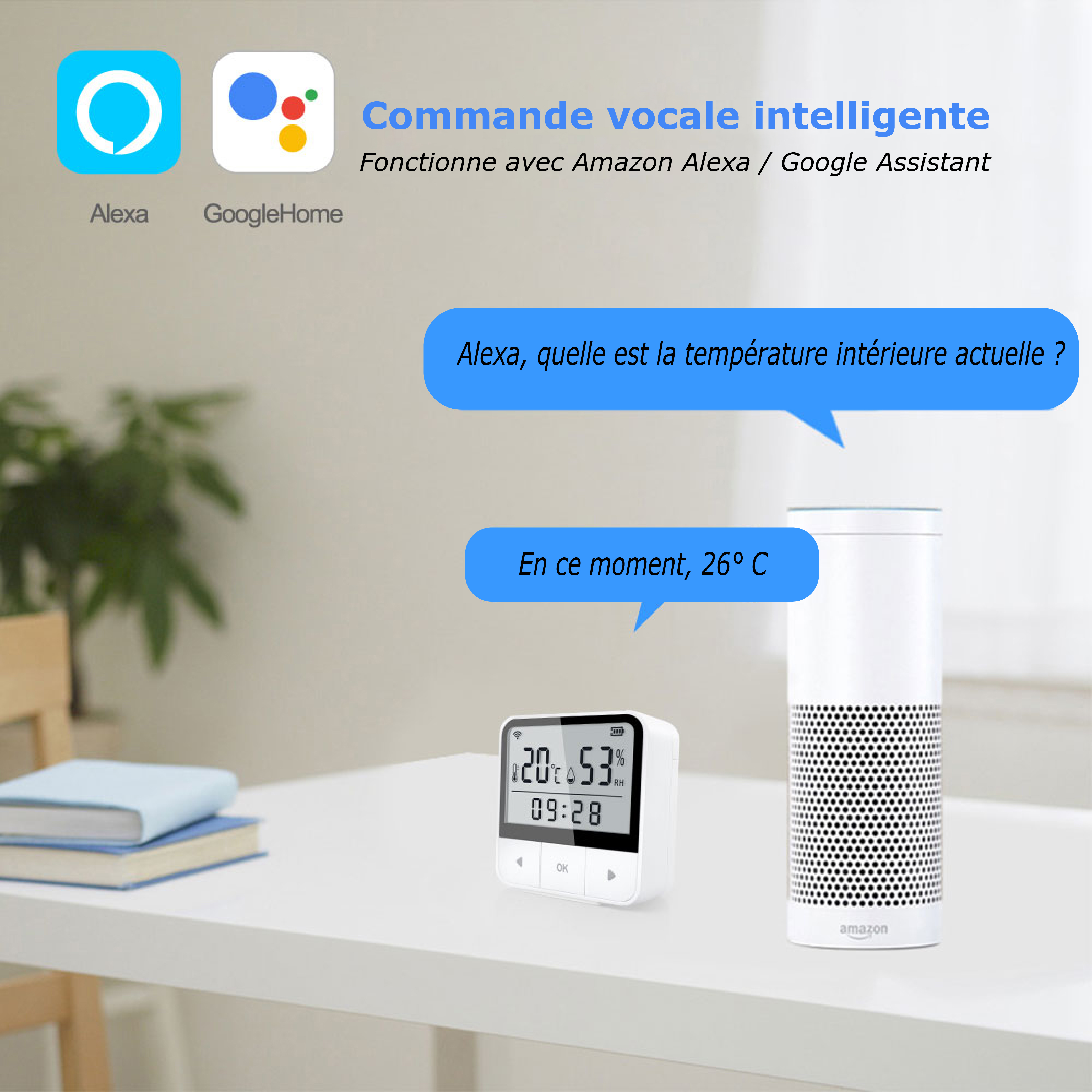 Horloge intelligente Tuya équipée d'un capteur de température et d'un capteur d'humidité