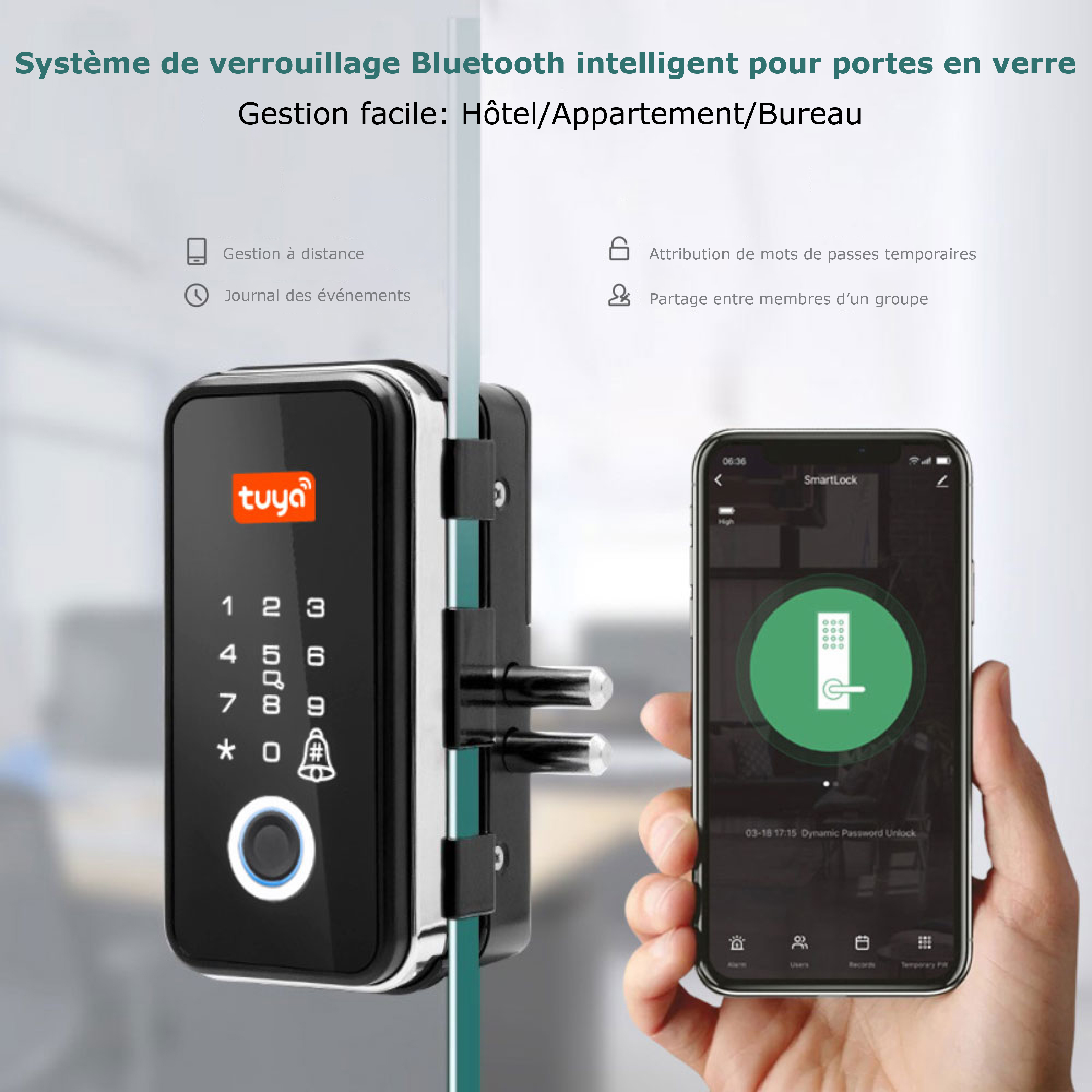 La serrure biométrique intelligente wifi SL-GLB2 est spécialement conçue pour les portes en verre 