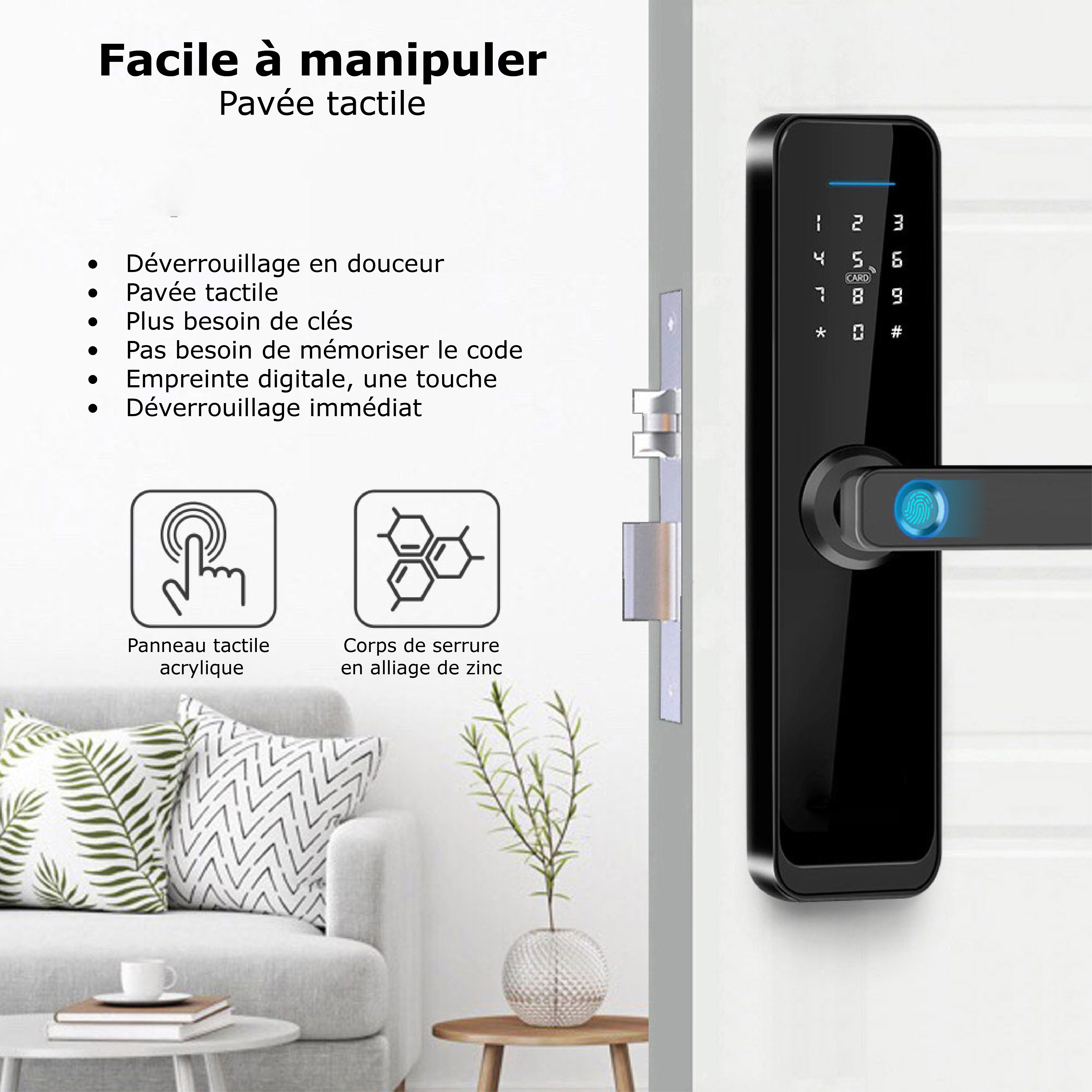 Serrure de Porte Biométrique SL-X2 : Sécurité Intelligente et Design Moderne avec Déverrouillage à Distance