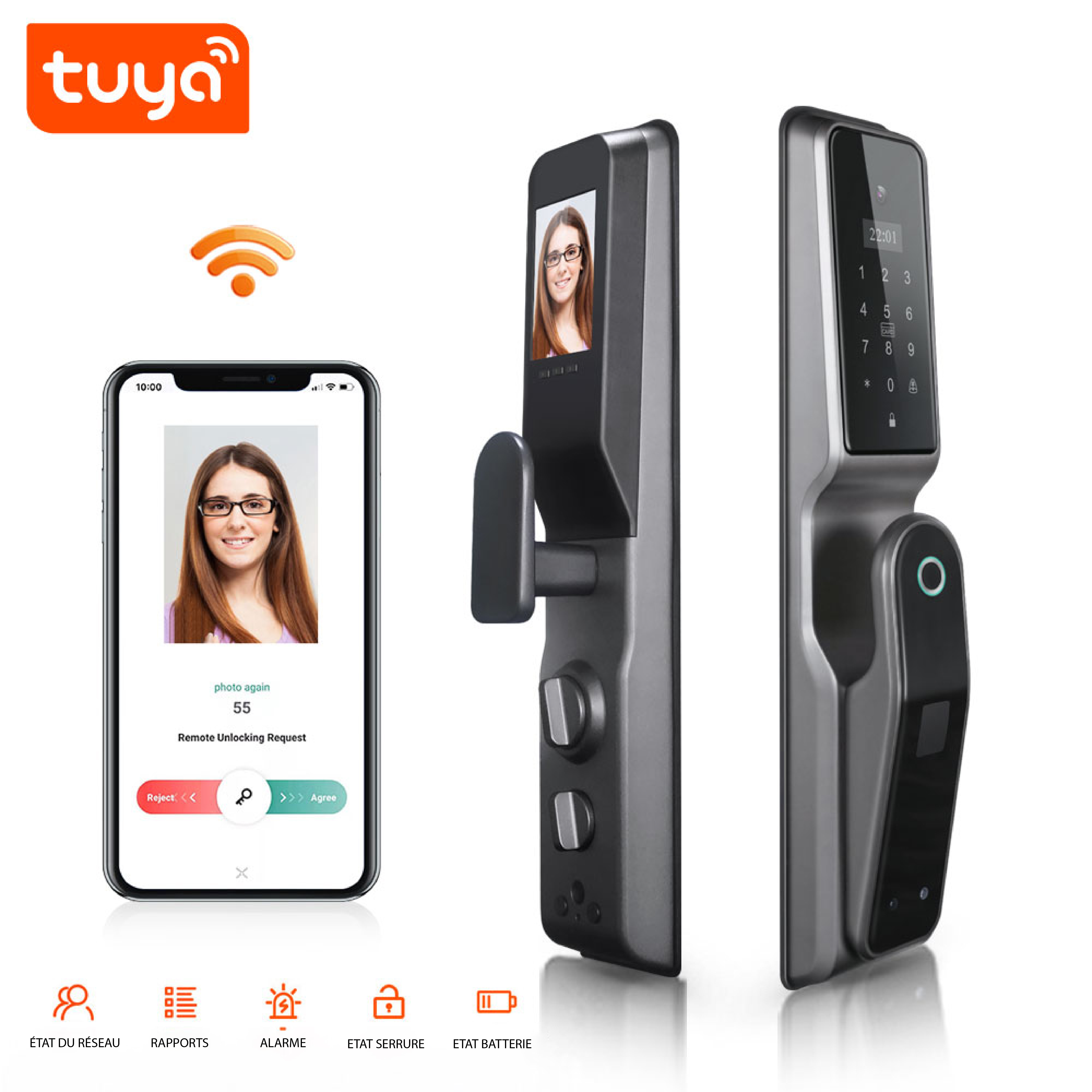 Serrure Wi-Fi Intelligente Tuya 7 en 1 avec Caméra