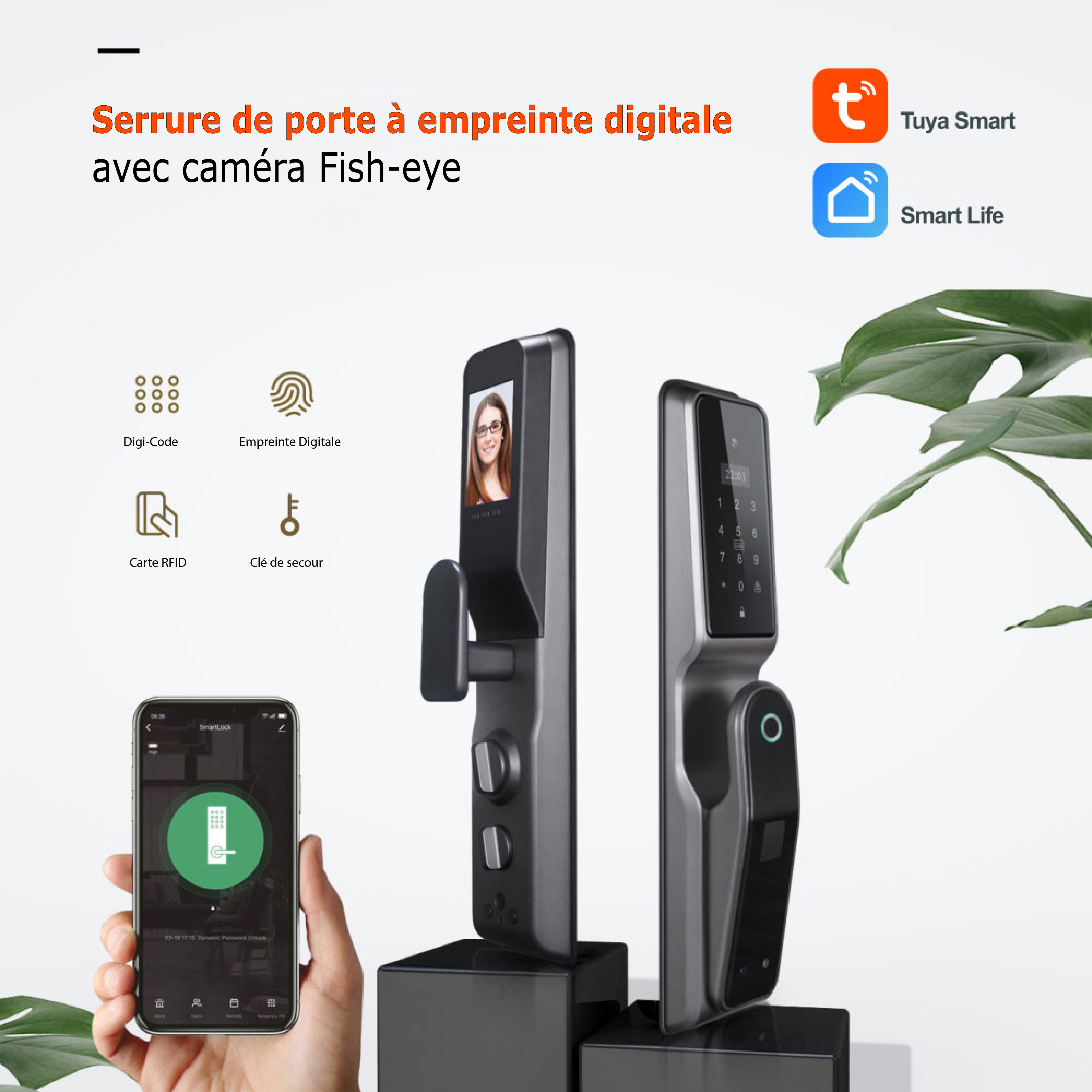 Serrure Wi-Fi Intelligente Tuya 7 en 1 avec Caméra