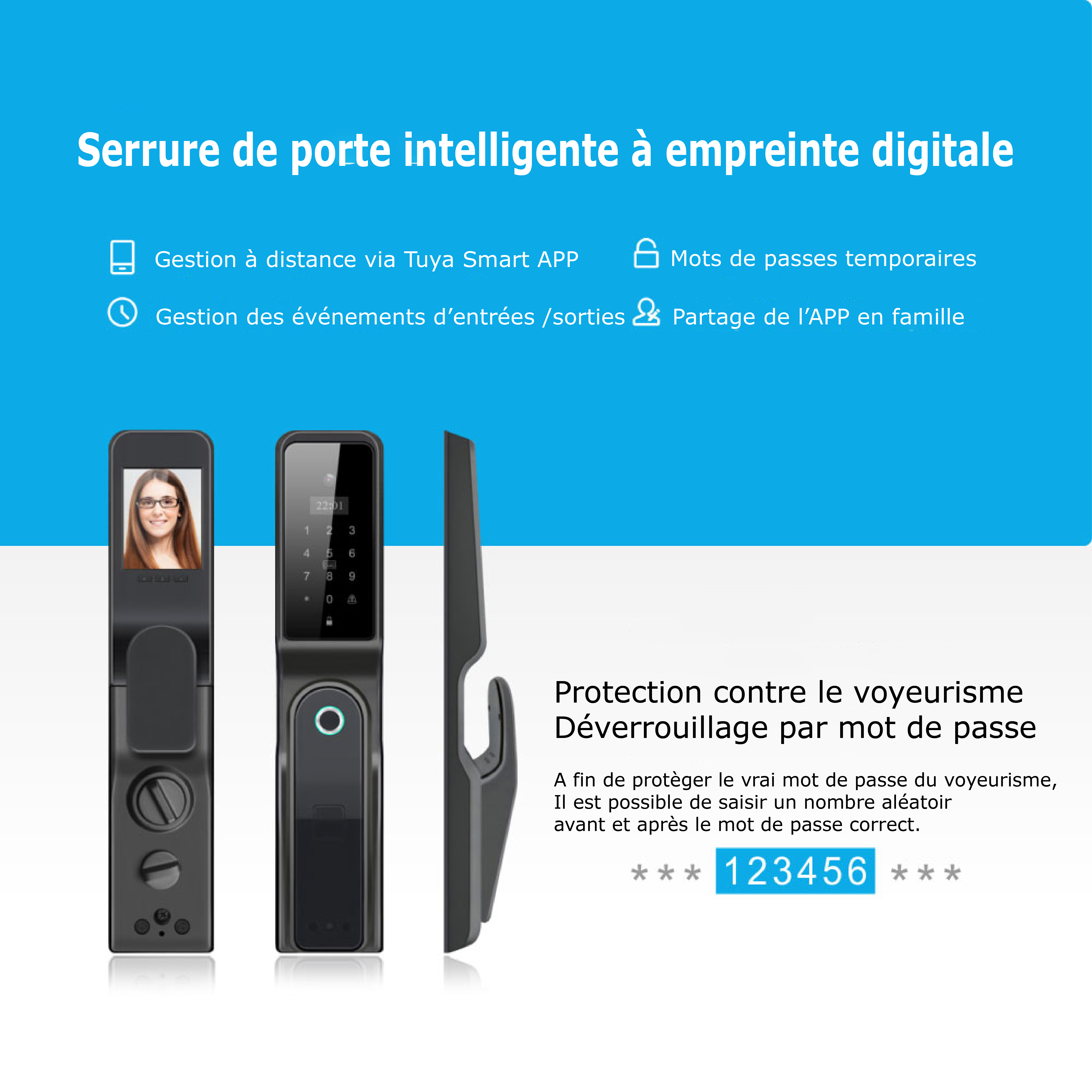 Serrure Wi-Fi Intelligente Tuya 7 en 1 avec Caméra