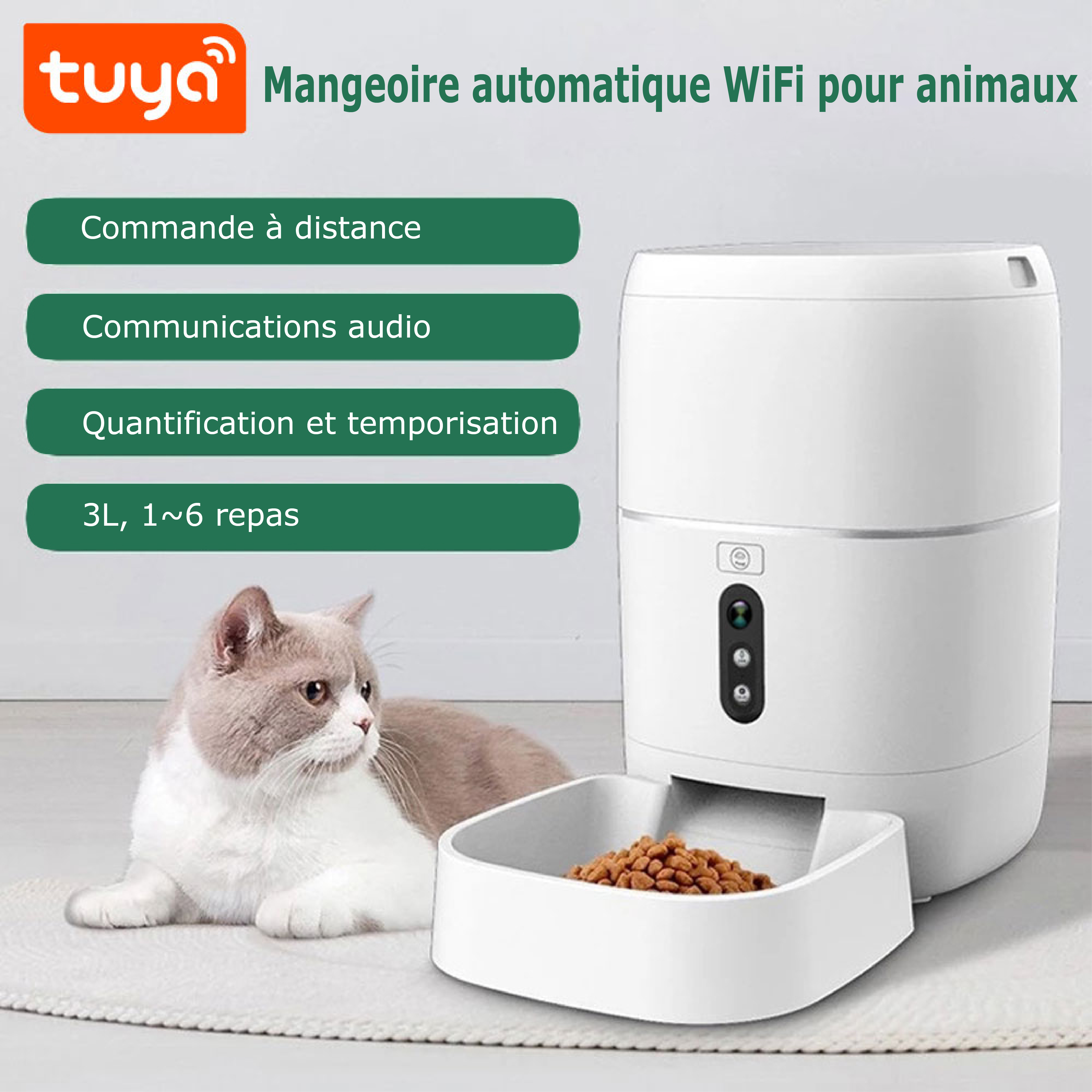 Le distributeur de nourriture connecté SL-FD-BL3 est la solution parfaite pour nourrir vos animaux de compagnie à distance