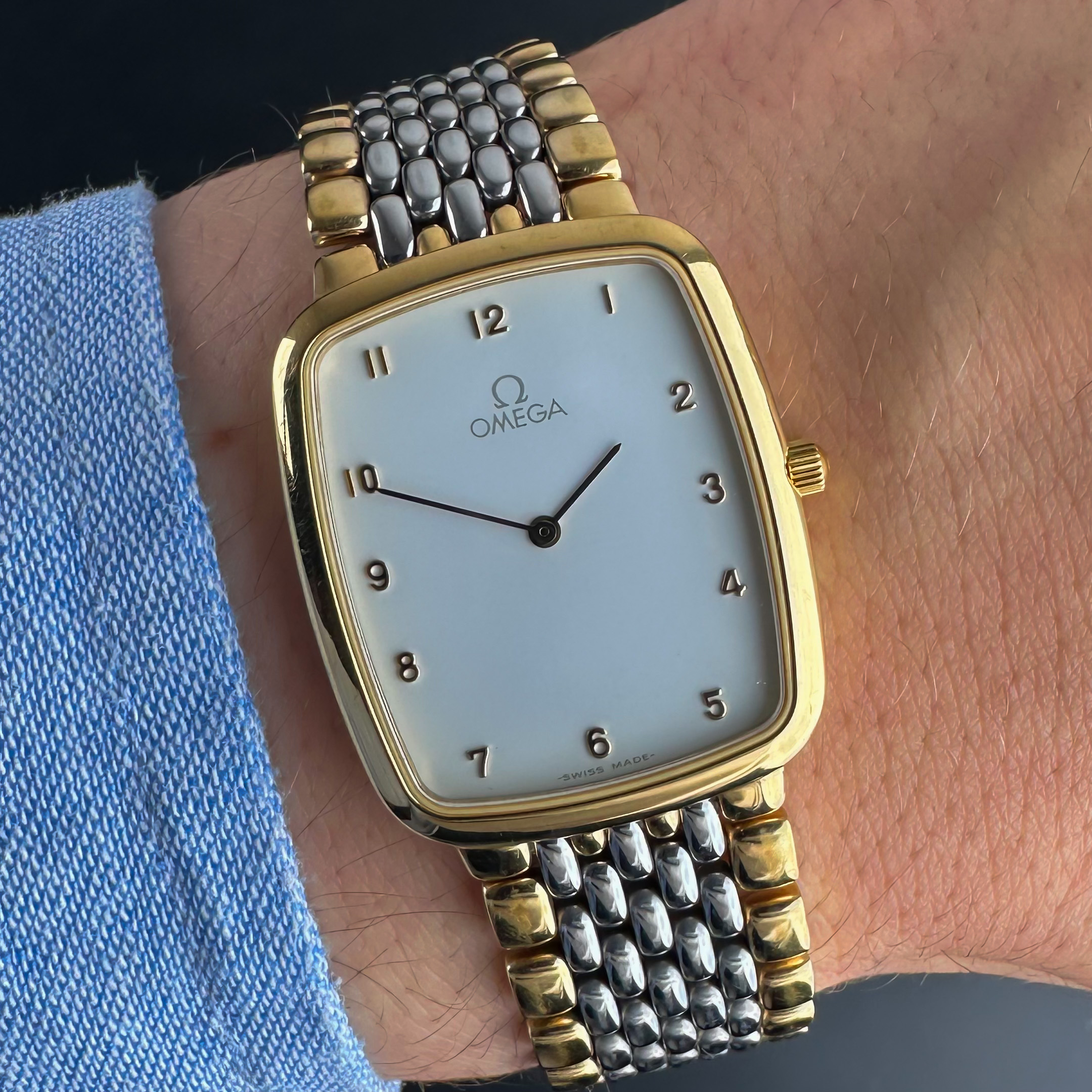 Vintage Omega Quartz Two-Tone Tonneau case Arabic Numerals 395.0876.2 - 26mm - 1986
