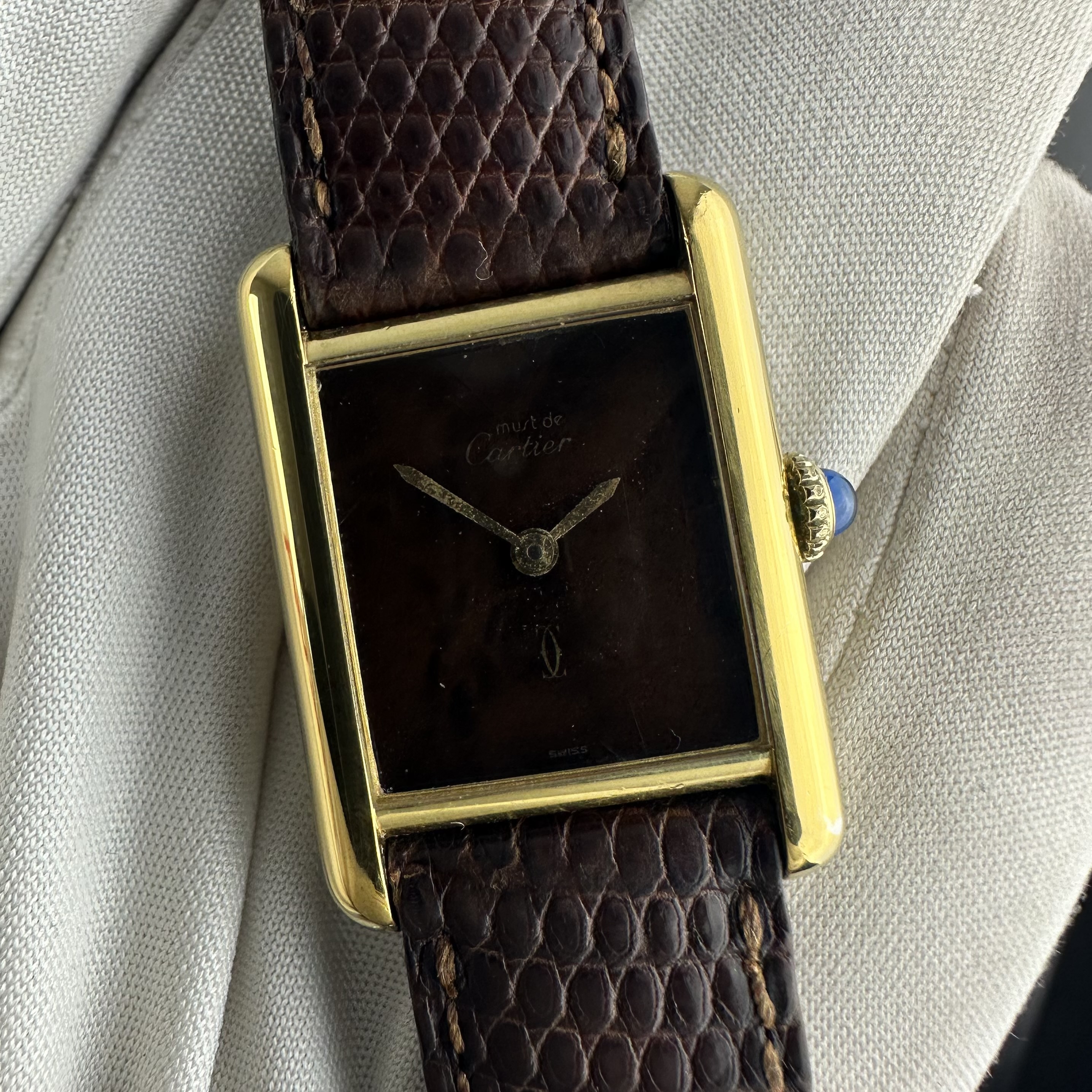 Vintage Cartier Tank Vermeil Must SM Lady Wood Dial 20,5mm - 1990s