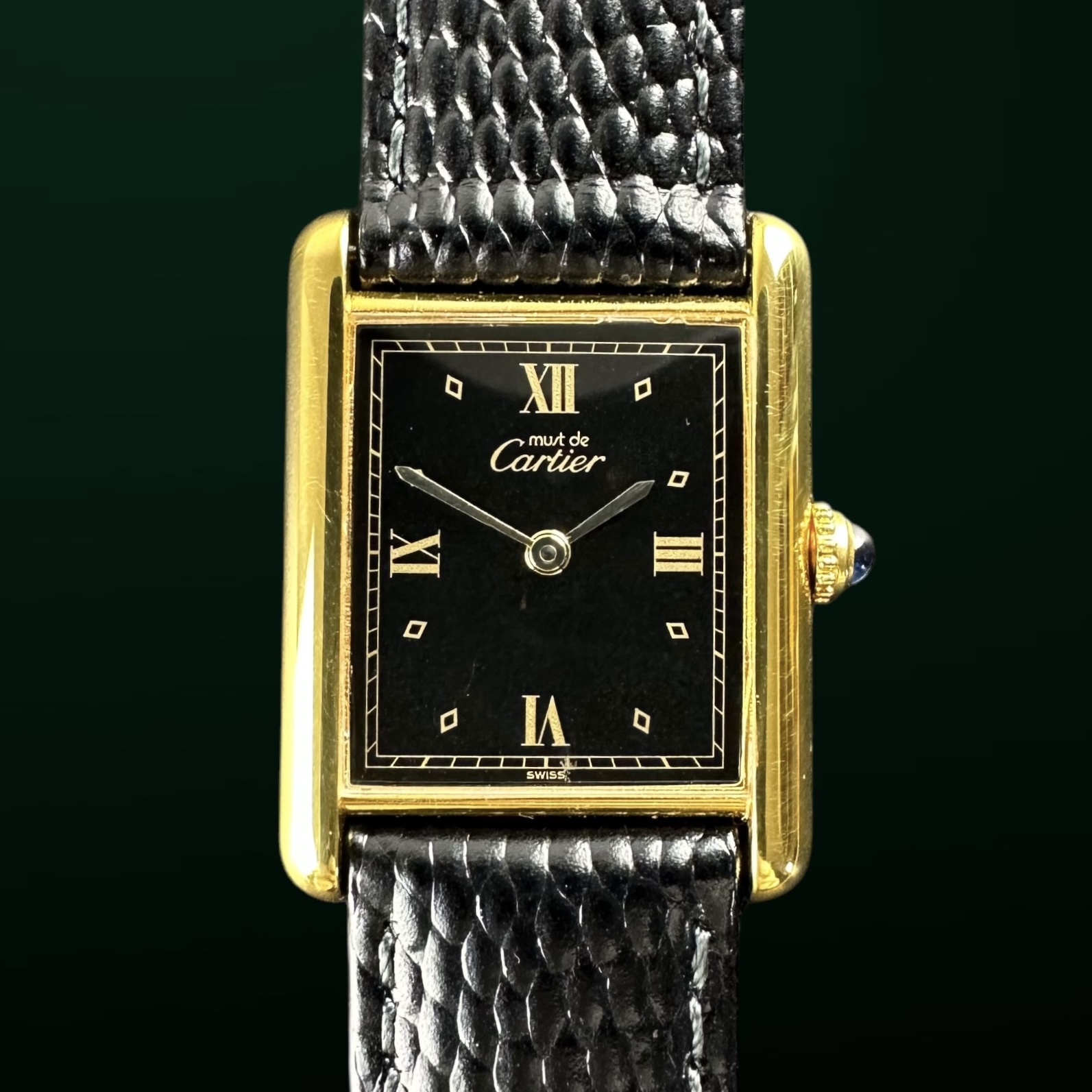 Vintage Cartier Tank Vermeil LM Men Large Black Dial Quartz - 590005 - 23,5mm - 1990s