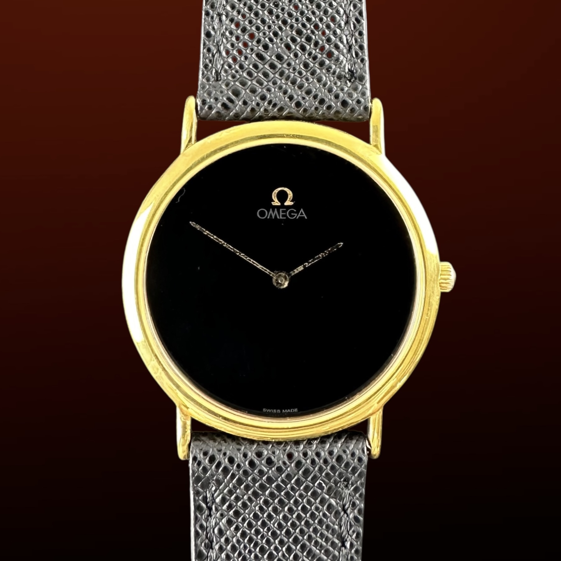Vintage Omega De Ville Black dial Gold Plated Quartz 195.0075.2 - 32,5mm - 1986