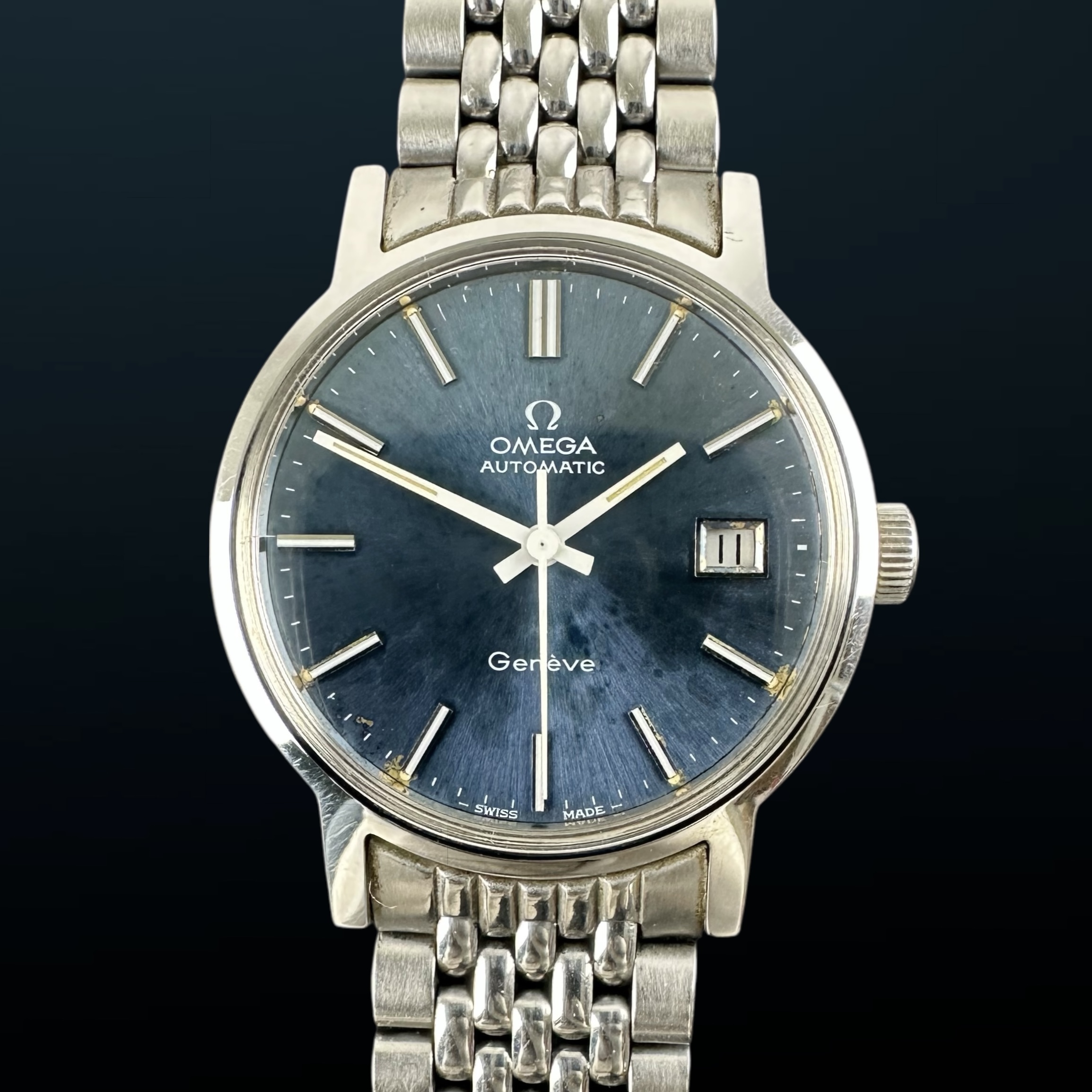 Vintage Omega Genève Blue Patina Dial on Beads of Rice 166.0098 - 35mm - 1972