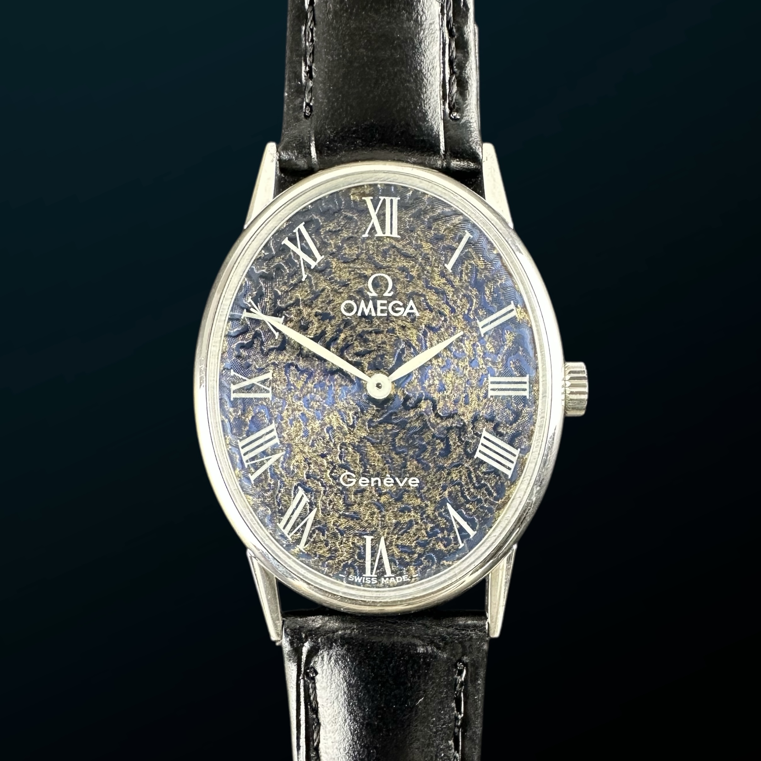 Vintage Omega Genève Ellipse Tropical Floral White Gold Plated 511.416 - 27mm - 1973 + Box