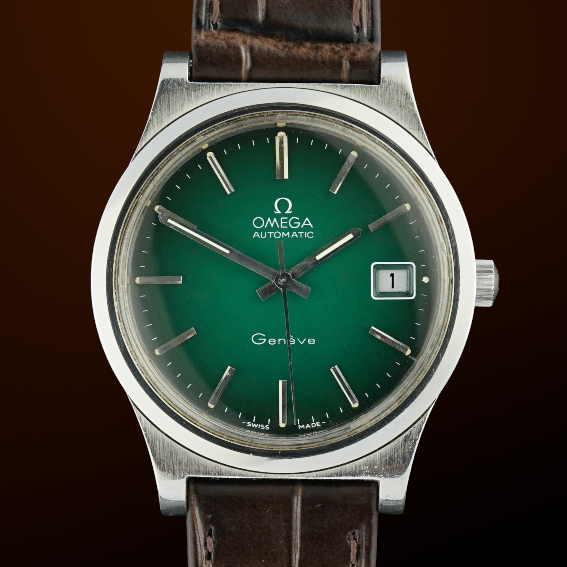 Vintage Omega Genève Automatic Green Fumé Spider dial 166.0168 - 36,5mm - 1973