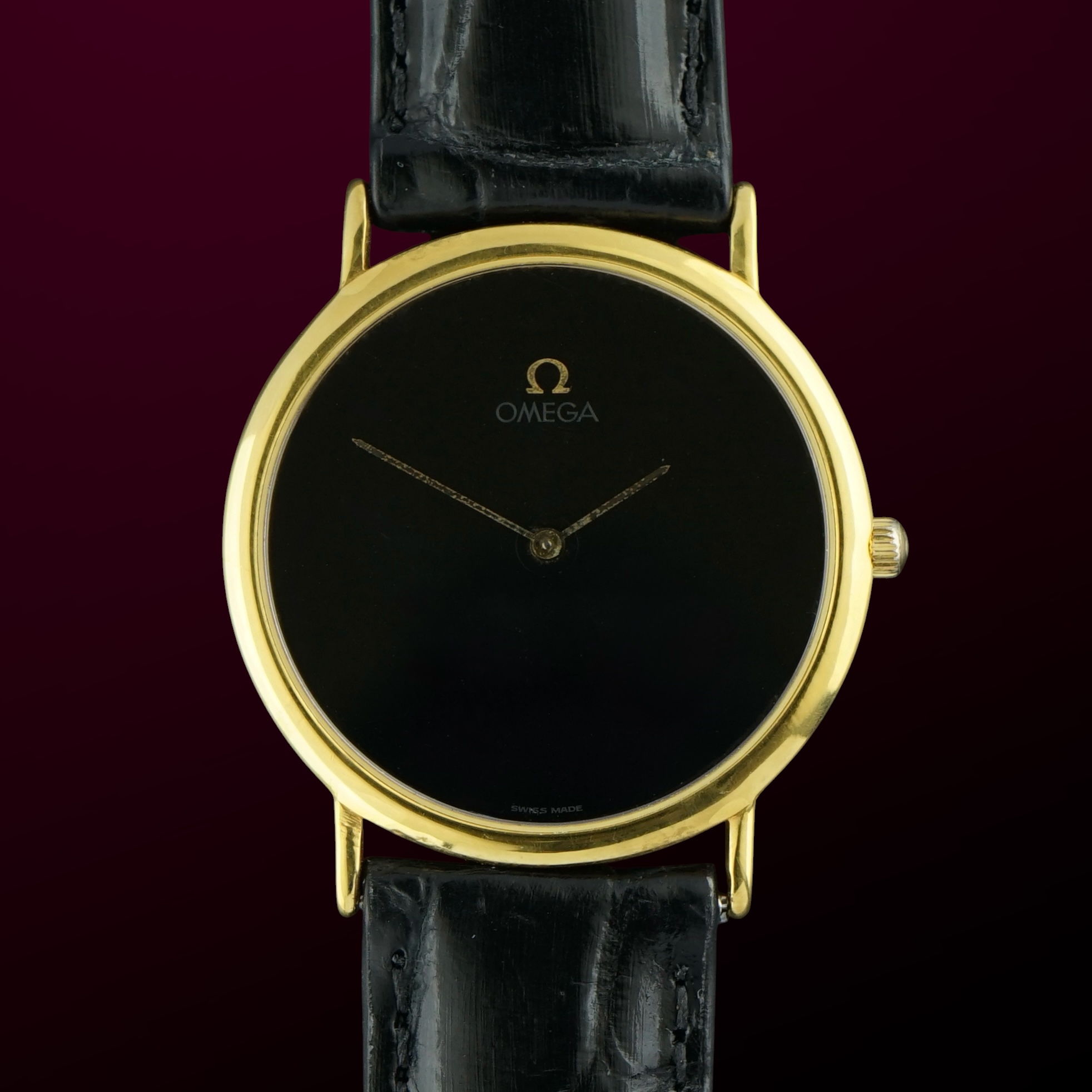 Vintage Omega De Ville Black dial Gold Plated Quartz 195.0075.2 - 32,5mm - 1986