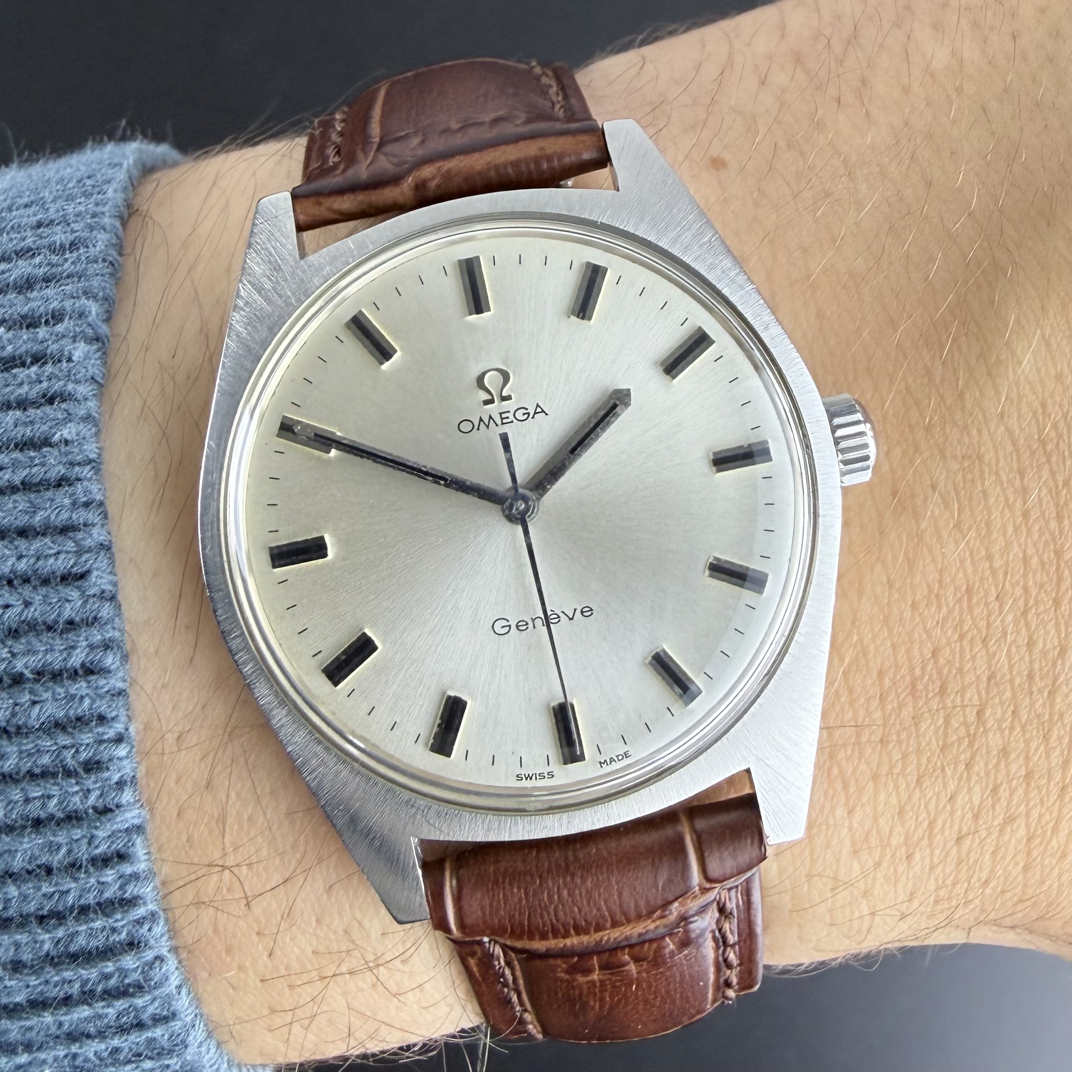 Vintage Omega Genève Manual Wind No-Date White Sunburst 135.041 - 34,5mm - 1969
