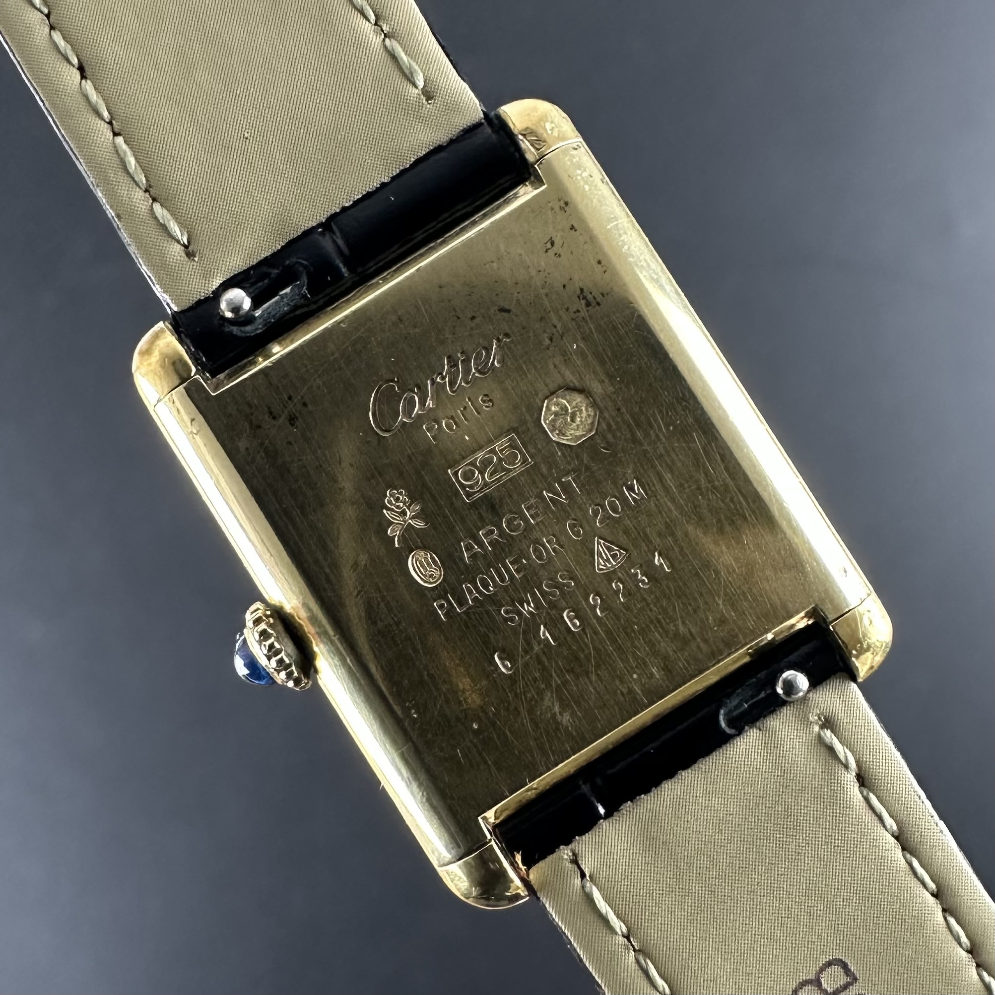Vintage Cartier Tank Vermeil LM Large Manual Wind Black dial - 23,5mm - 1990s with Card