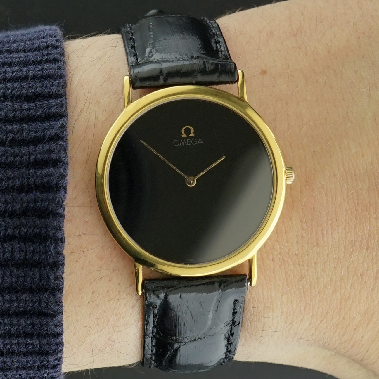 Vintage Omega De Ville Black dial Gold Plated Quartz 195.0075.2 - 32,5mm - 1986