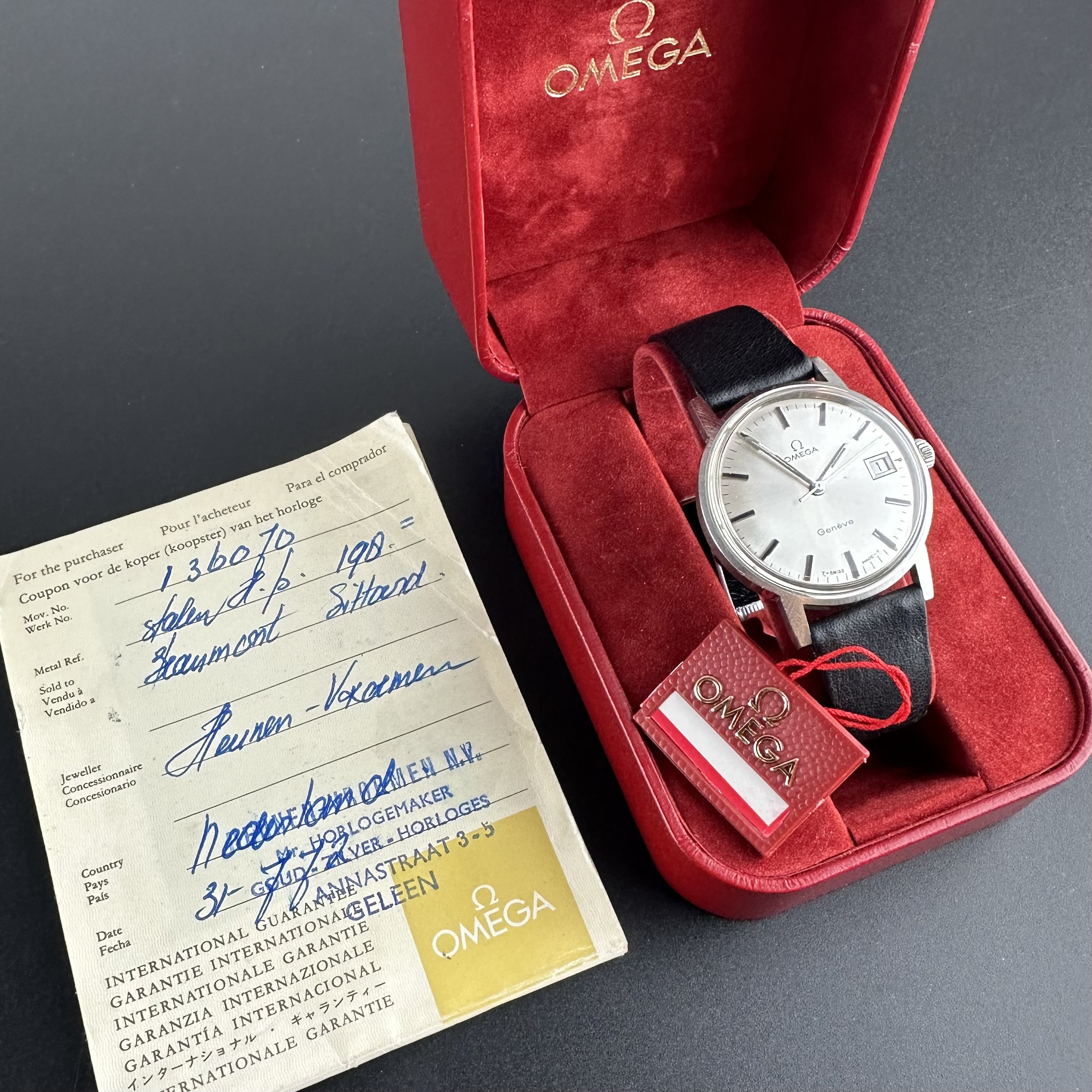 Vintage Omega Genève Manual Wind Date Tritium 136.070 - 35mm - 1970 Box Papers
