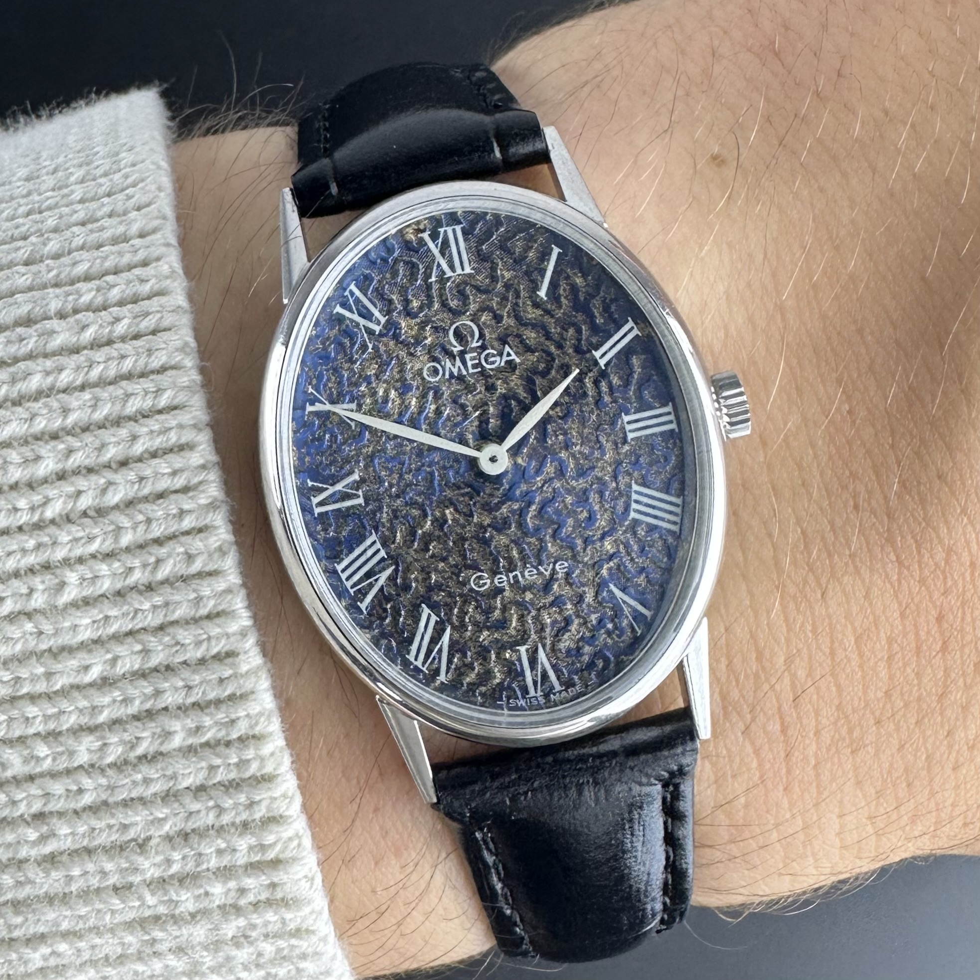 Vintage Omega Genève Ellipse Tropical Floral White Gold Plated 511.416 - 27mm - 1973 + Box