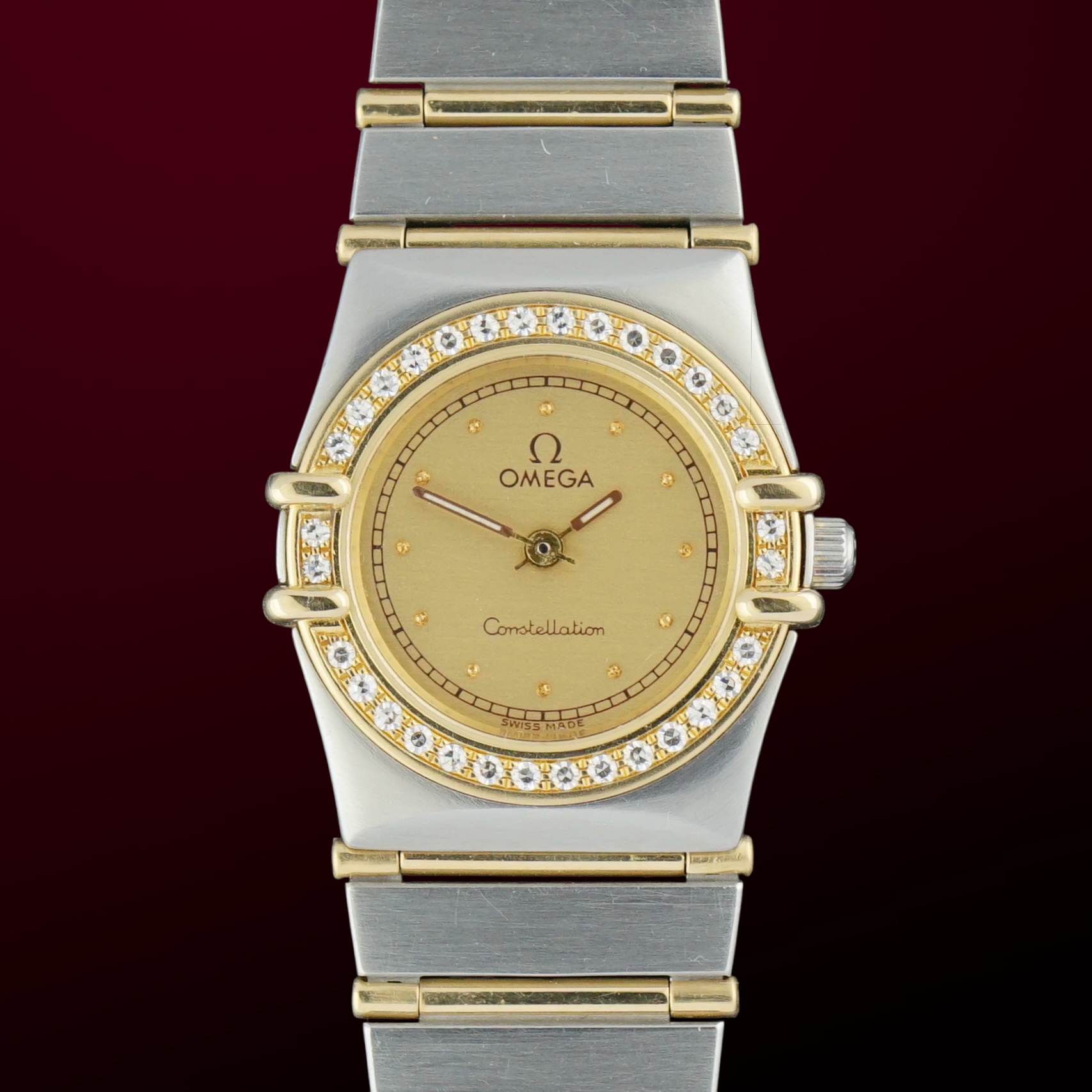 Vintage Omega Constellation Lady Diamond Set Bezel Full Bar 18k Gold 895.1080.1 - 22,5mm - 1993 