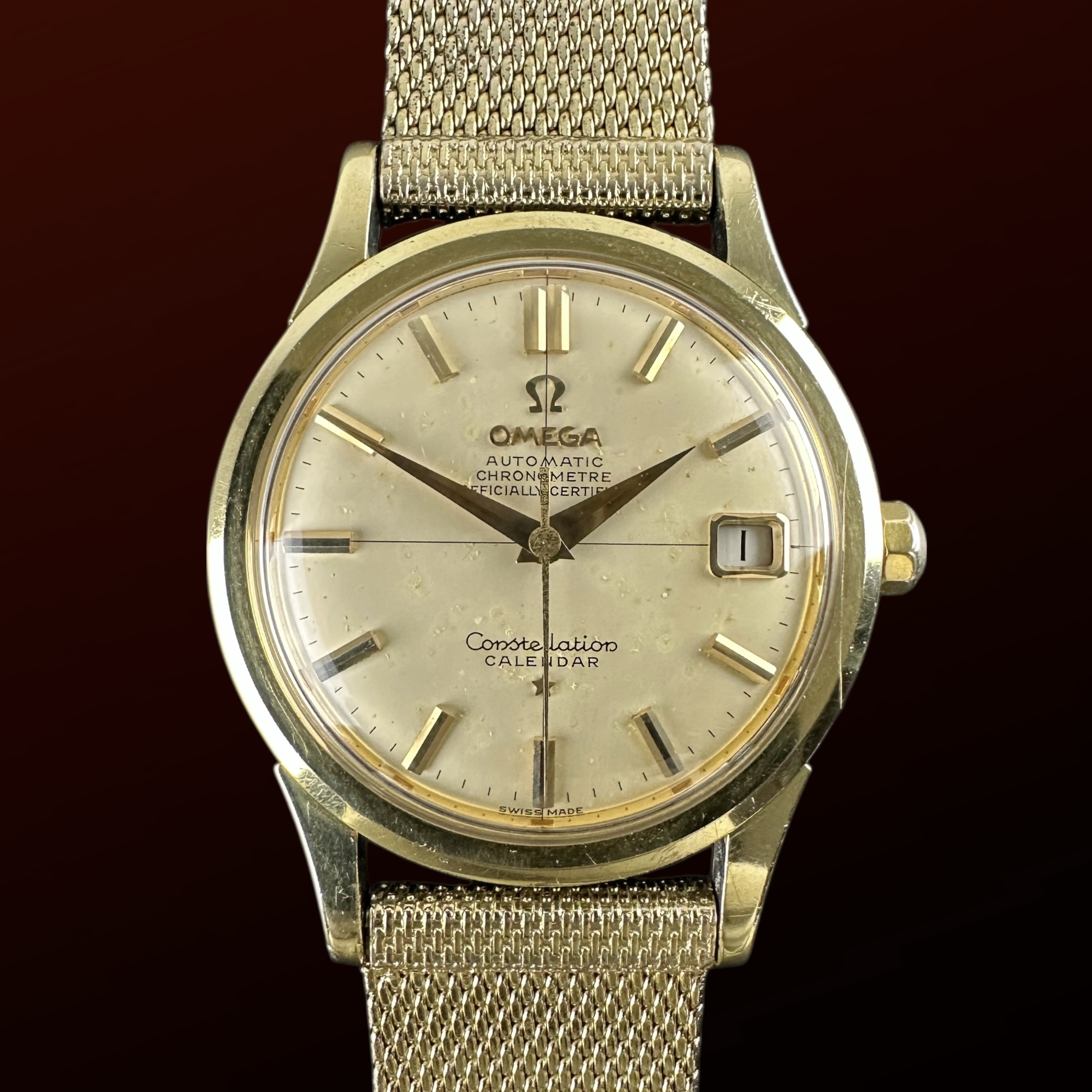 Vintage Omega Constellation Calendar Crosshair Chronometer on Mesh 2943-1 SC - 35mm - 1958