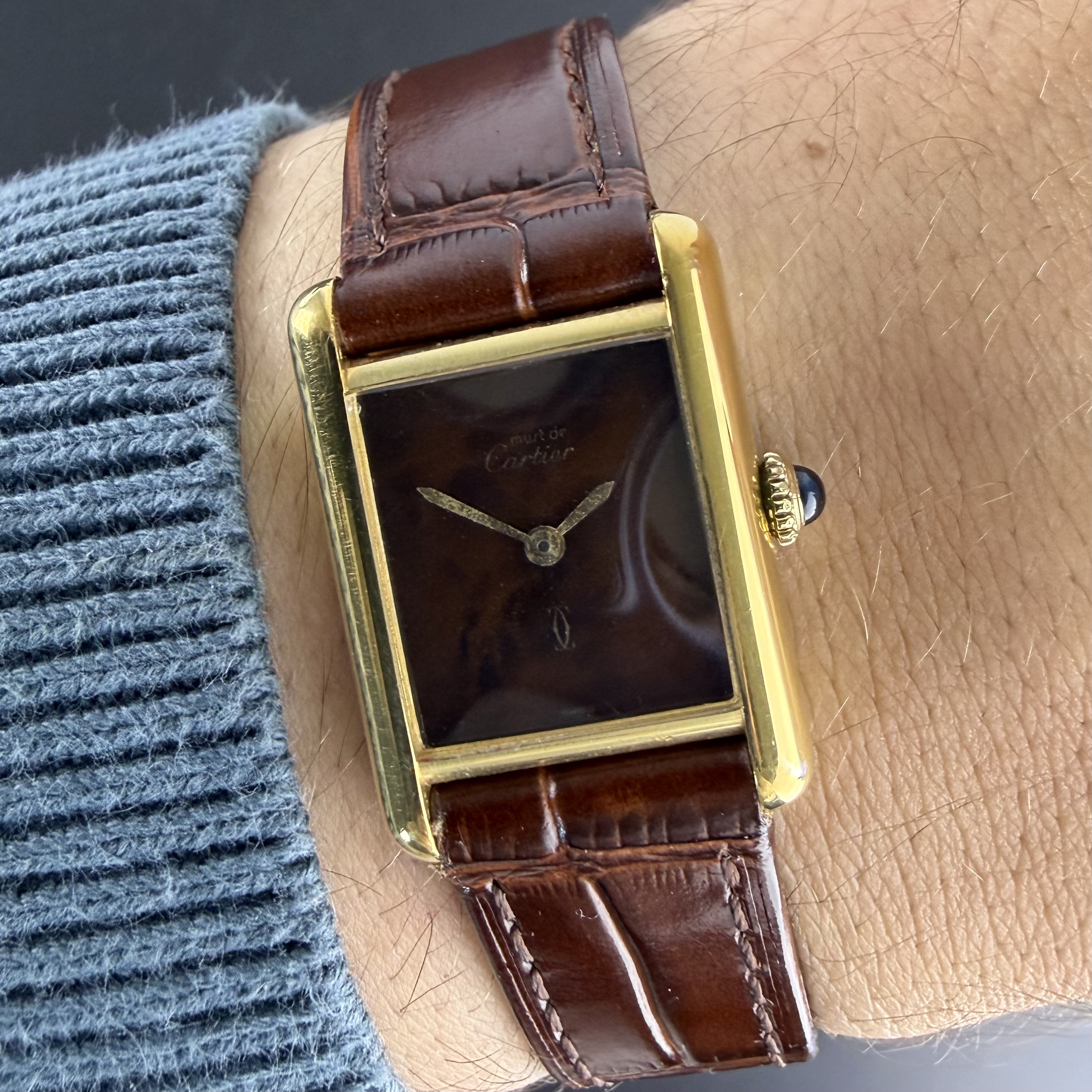 Vintage Cartier Tank Vermeil Must SM Lady Wood Dial 20,5mm - 1990s